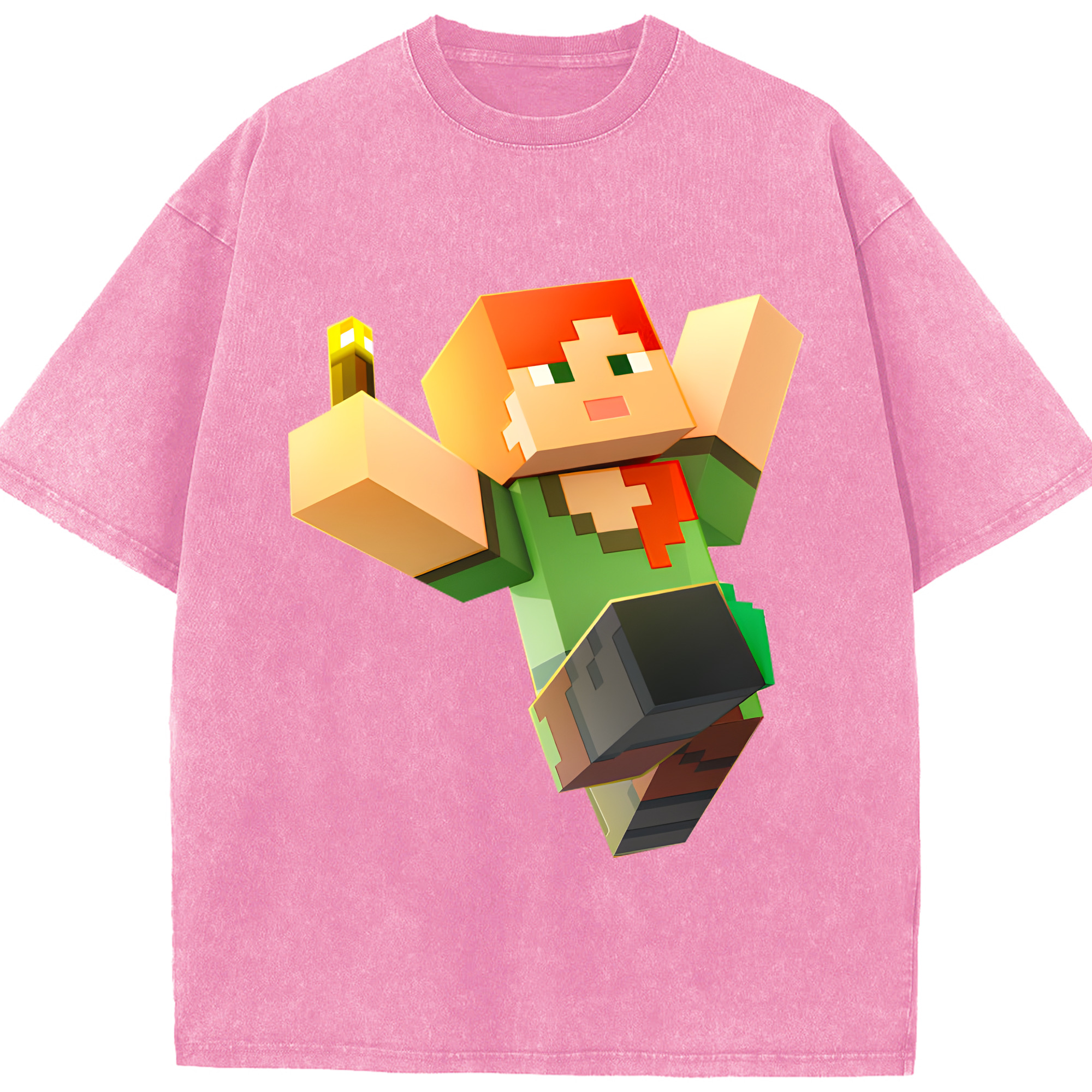 （画像用） マインクラフト ブロックの世界 Minecraft MC Block world 綿100% ヴィンテージ風 半袖Tシャツ（フロントプリント）